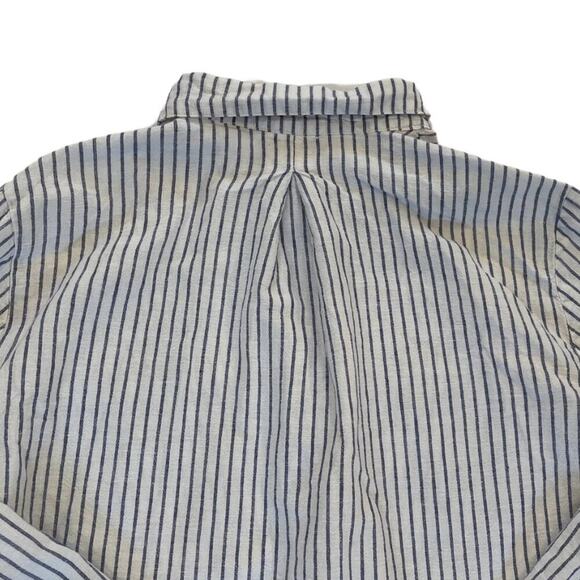 Blue & White Stripe Linen Blend Long Sleeve Roll-Tab Button Down Shirt, Size S - Picture 6 of 12